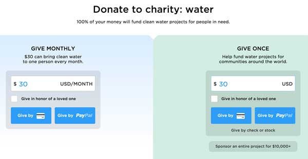 charity water donation page