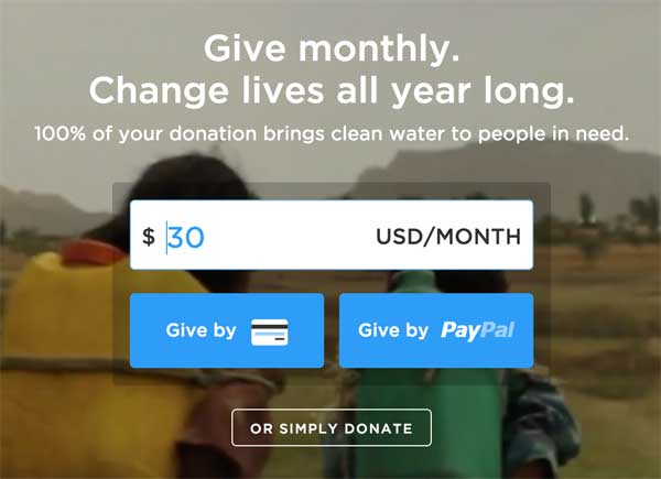 charity water homepage